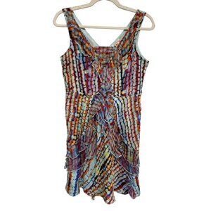 Sundance Havana Dress Size P4 Sleeveless V Neck Tie Dye Ruffle Multicolor Artsy